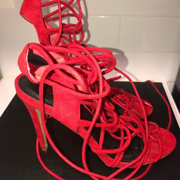 Red strappy single sole heels - Picture 4 of 6